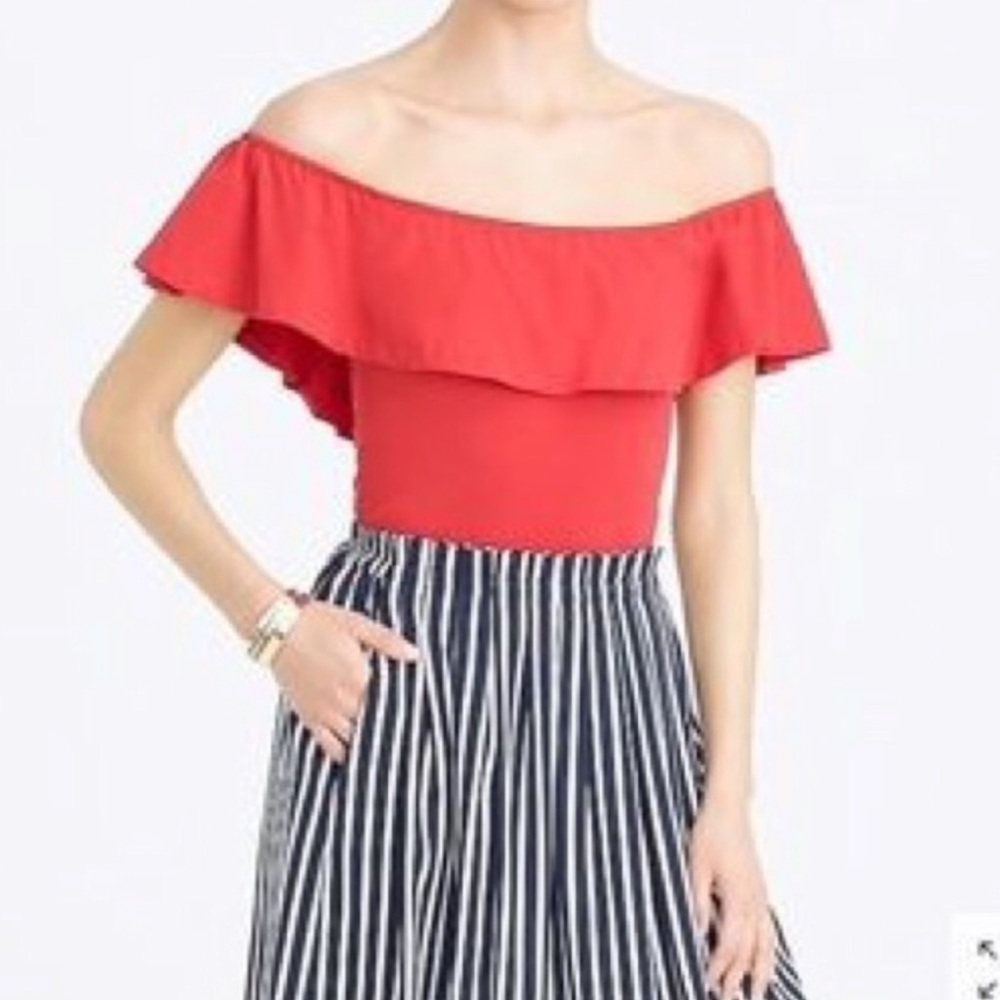 J Crew Factory Off the Shoulder Ruffle Bodysuit